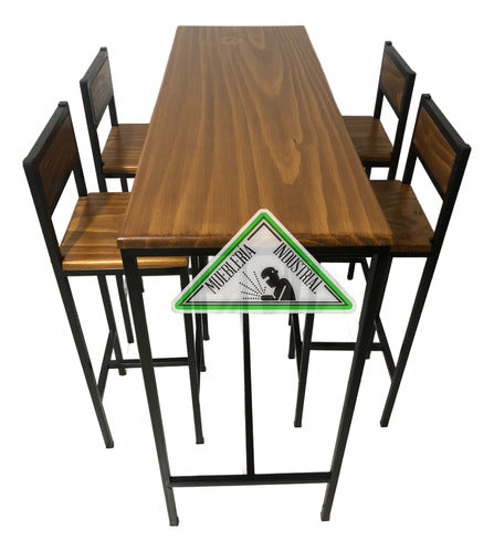 MuebleriaIndustrialUy Breakfast Table Set with Four Chairs - Wood and Iron 0