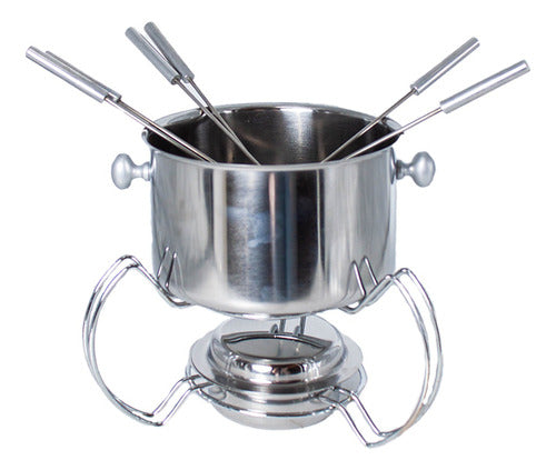 Stainless Steel Fondue Pot with Burner and 6 Forks 0