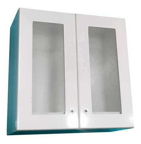 Bathroom Wall Cabinet M 60cm Glossy White Two Glass Doors 0