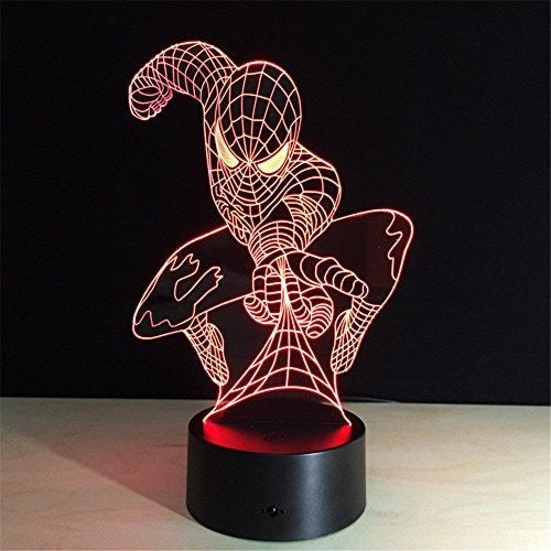 Luz Nocturna 3d Óptica De Spider Man Botón 7 Colores Niños 4