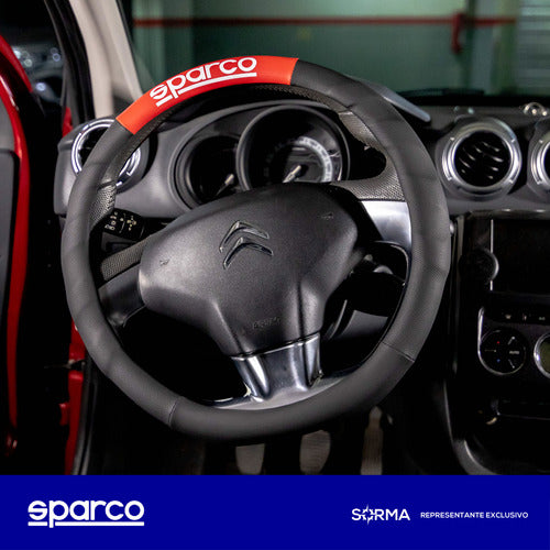 Sparco Premium PU Steering Wheel Cover Red/Gray/Blue 2