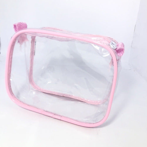 Mini Necessaire Transparente E Rosa 15x12 Viagem Maquiagem 0