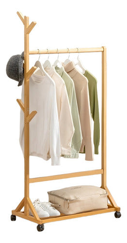 Circuit Wooden Clothes Rack with Wheels Natural Color 60x35x155 Cm 0