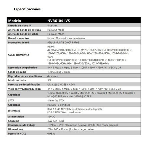 Nvr Cygnus Grabador 4ch Ultra 265 Nvr6104-ivs 4k 1 Hdd Ivs 1
