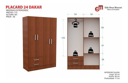 Wardrobe Closet 4 Door 2 Drawer Dakar Carvalho Mezzo 56814 4