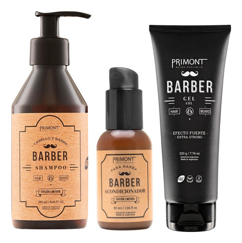 Kit Primont Barber Sh + Acondicionador + Gel Efecto Fuerte 0