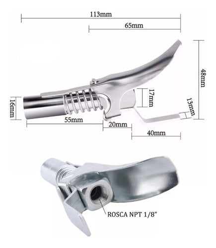 Comando Bico Pistola De Graxa Acoplador Lubrificação Rápida 5