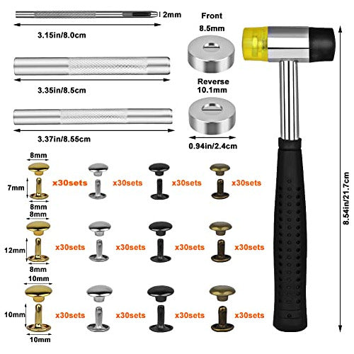 Tlkkue Remaches Para Cuero Doble Tapa 360u 3medidas + Herramientas 1