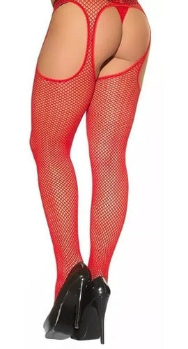 Malena Lingerie Fishnet Pantyhose with Attached Garters Set 2