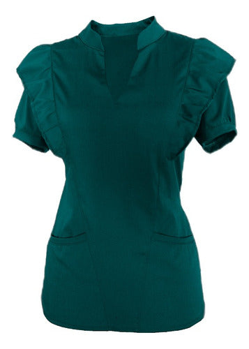 Medical Uniform Set Mao Neck with Ruffles Spandex Women 21