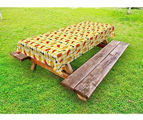 Lunarable Outdoor Table Food Pad Square Food Mat with Chili and Paprika 0