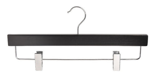 NilaPack Pack of 10 Straight Black Wooden Hangers with Clips 0