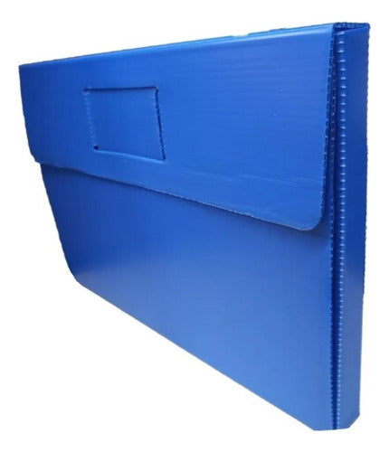 Caja Carp 3 Solapas Pvc Corrugado Oficio Lomo 3 Cm Azul X 6 0