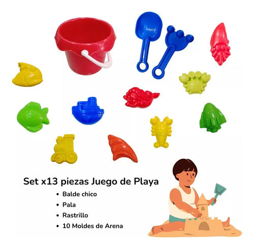 AVIOINDUMENTARIA Set 13pz Playa Arena Molde Rastrillo Pala Balde Chico Juego 1