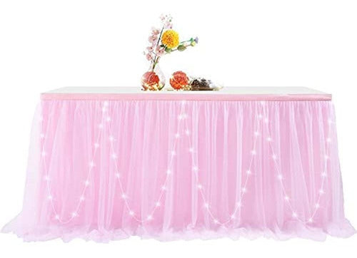 Co-ave Falda De Mesa De Tul Rosa Con Led, Mantel De Tutu De 3