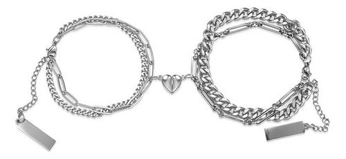 Pulsera Brazalete Novios Pareja Corazón Imán Chapita 2 E 0