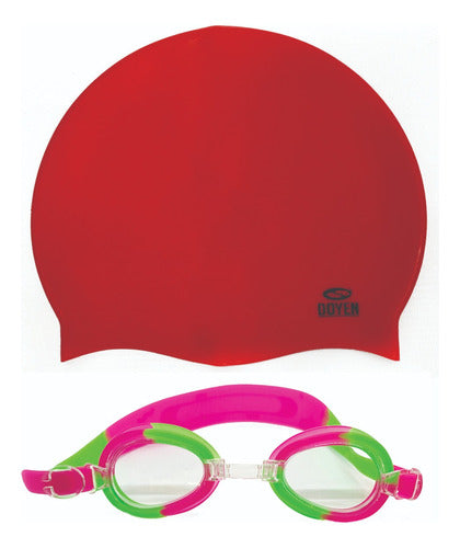 Kids Swimming Silicone Cap 500 + Children's Swim Goggles Set 0