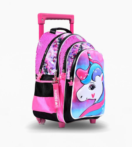 Footy Love Unicorn Soft LED Light Rolling Backpack 18" 0