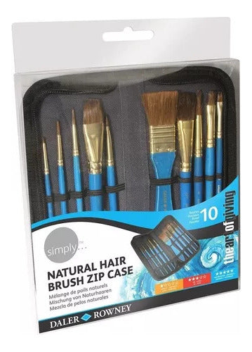 Daler Rowney Set of 10 Natural Hair Brushes + Daler Rowney Pouch 0