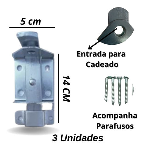 Kit 3 Fecho Trinco Chato Mill P/ Cadeado N°5 ( 14 Cm) 1