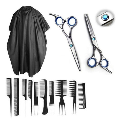 Professional Hairdressing Kit: Cutting Scissors + Thinning Scissors + Thermal Combs + Cutting Cape 0