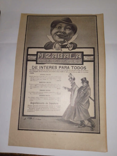 Publicidad 1911 M. Zabala Sastreria Confecciones Calzado 0