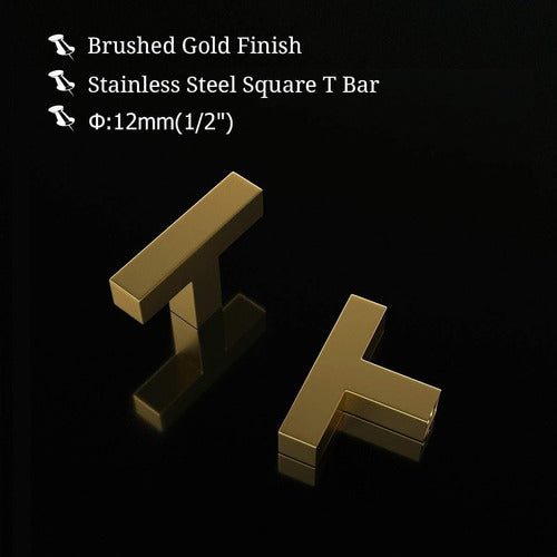 Brass Drawer Knobs Square T Bar - Tiradores De Metal Dorado 10 Un (bs8xx) 2