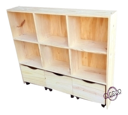 Qdeco Solid Pine Wood Toy Organizer with Wheels 0