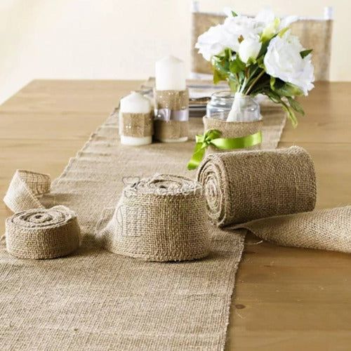 Pack of 4 Burlap Table Runners 2.50x0.30 - Eco-Friendly Jute Fabric 0