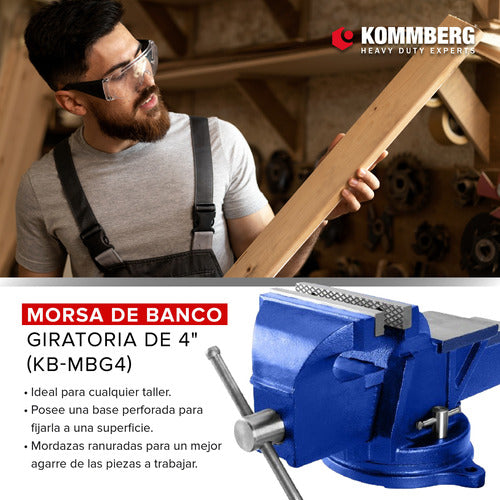 Kommberg Rotating Bench Vise with Anvil 4" 10 cm 1