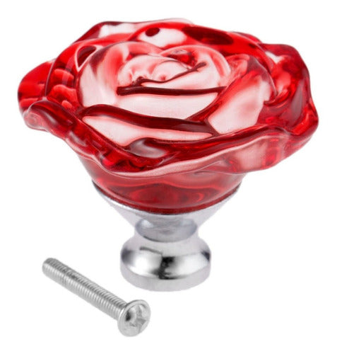 SZ 5Pcs Crystal Rose Glass Cabinet Knob, Drawer Pull Handle, Kitchen Door/Wardrobe Knobs, Diameter: 1.97'' Red 0