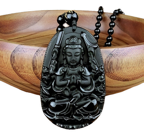 Natural Obsidiana Negro Guanyin Buda Lucky Lucky Colgantes P 0