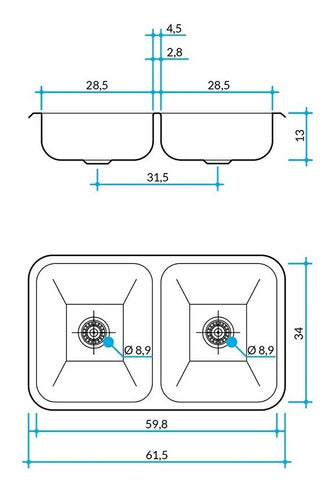 Johnson Acero Combo Pileta Cocina Doble CC28B + Grifería FV Arizona 7