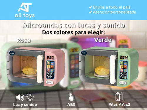 ALITOYS Set Microondas Juguete Luz Sonido Movimiento + Comida Bebida 1