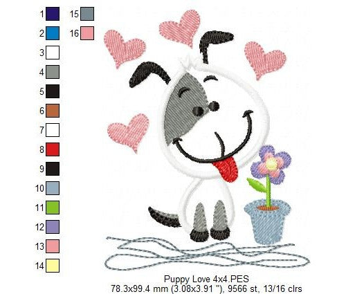 Digital Embroidery Machine Pattern Children's Design Dog Puppy Love 621 1