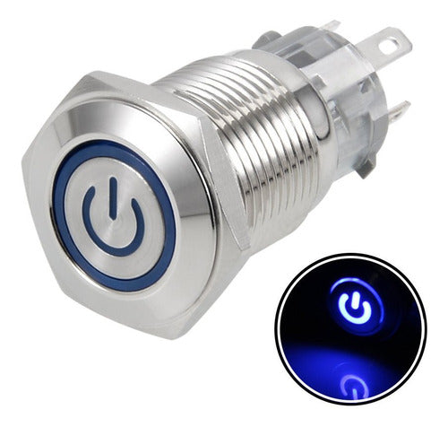 Metal Retention Push Button with Logo 22mm LED 12V Blue 1