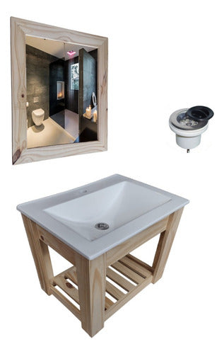 DF Hogar Rustic Wall-Mounted Vanity 50 cm Unpainted + Basin + Mirror 2