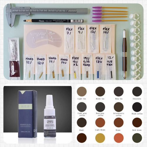 Complete Tebori Microblading Kit Needles Pigment Gauge Plus 0