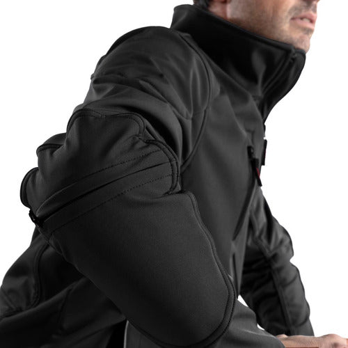 Motorcycle Softshell Kevlar Black Jacket with Qobu Protections 2