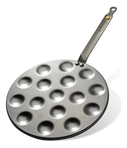 De Buyer Mineral B Carbon Steel Round Pan 10.75 Inches for Cooking 16 Aebleskivers 0