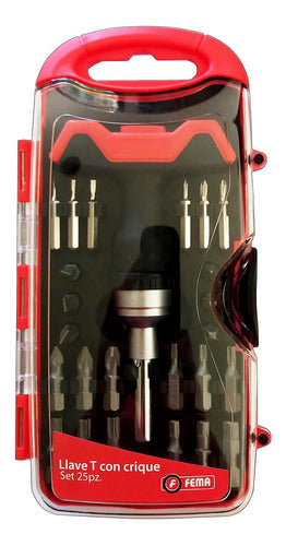 FEMA T-Key with Ratchet Screwdriver Set 25 Tips Pieces 0