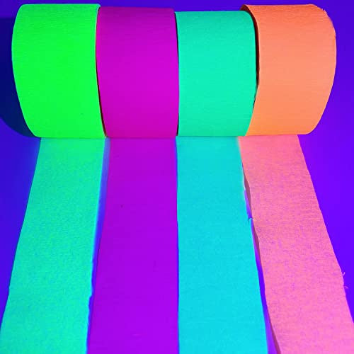 Mflueewr Fluo UV Reactive Crepe Paper Streamers - 8 Rolls 4cm x 30m Assorted 7