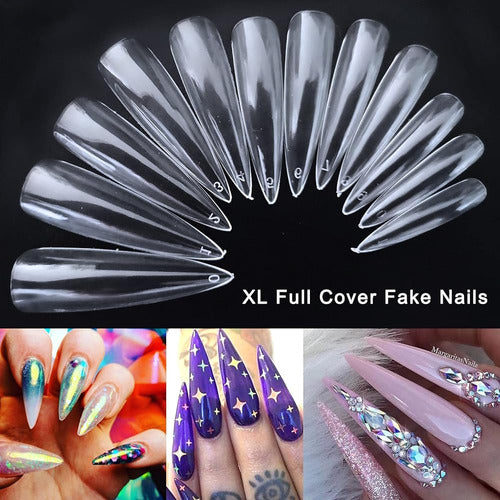 AddFavor 600pcs Clear Long Stiletto Nail Tips Full Cover 3