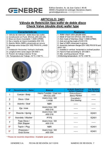 Genebre Double Disc Wafer Check Valve 2" 1