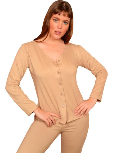 Poema Intimo Pijama Camisa Abotonada Pantalon Soft Frisado Mujer Invierno 0