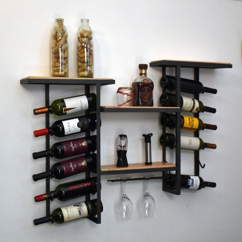 Wine Cellar Storage Rack Design Iron Wood for 12 Bottles Glasses Decorative Liquor Whiskey 3