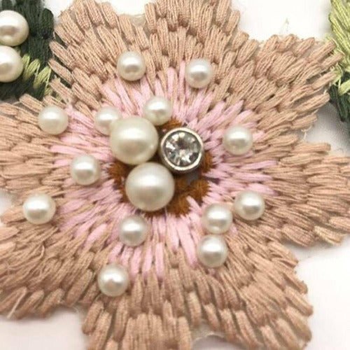 Generic Light Pink Flower Embroidered Applique with Pearls and Strass X 2 4