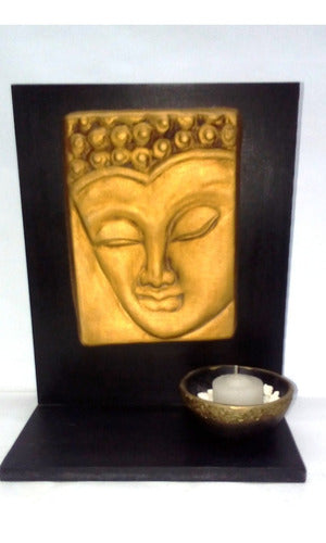 Buddha Ceramic and Wood Frame with Hanging or Standing Candle Holder 2