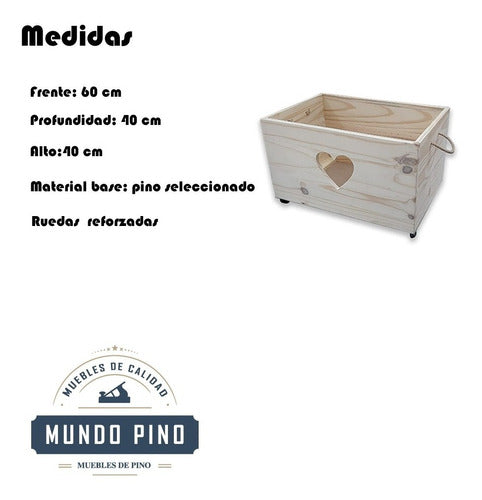 Cajon Baul Juguetero Corazon Con Ruedas Cts Mundopino 1