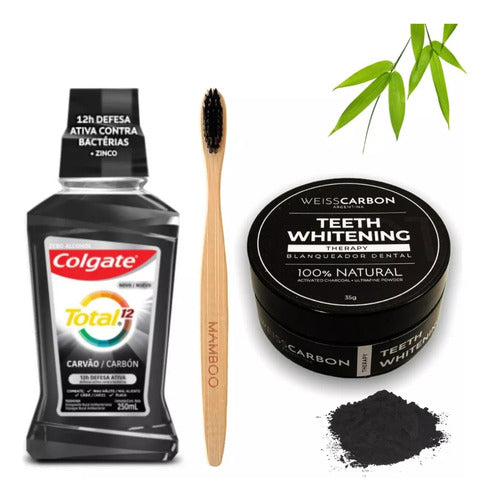 Weiss Carbon Blanqueador Dental Carbón + Cepillo Bambú + Enjuague Bucal 0